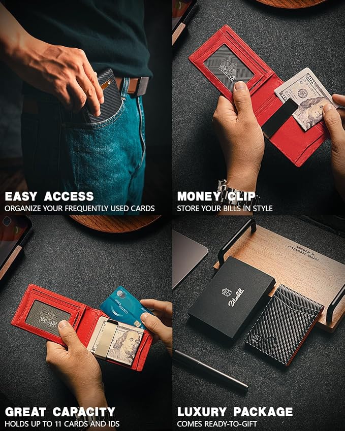 Zitahli Money Clip Wallets for Men,Slim Bifold Wallet 10-12 Cards, Mens Leather Wallet with ID Window,RFID Blocking Thin Minimalist Credit Card Holder,Gifts for Him - Image 2
