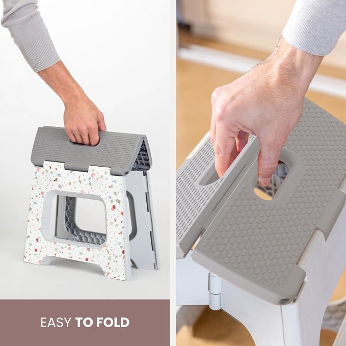Vigar Compact Folding Step Stool, 10-1/2 Inch, Terrazzo Body | For Adults, Lightweight Portable Stool with Handle, Non Slip, Space Saving, up to 330 lb - Image 8