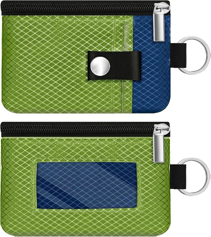 Minimalist RFID Blocking Small Wallet with ID Window,WaterResistant Zip Id Case Wallet with Lanyard Keychain for Cards,Cash,Travel,Women,Men (Olive Green/Electric Blue) by CCUMI