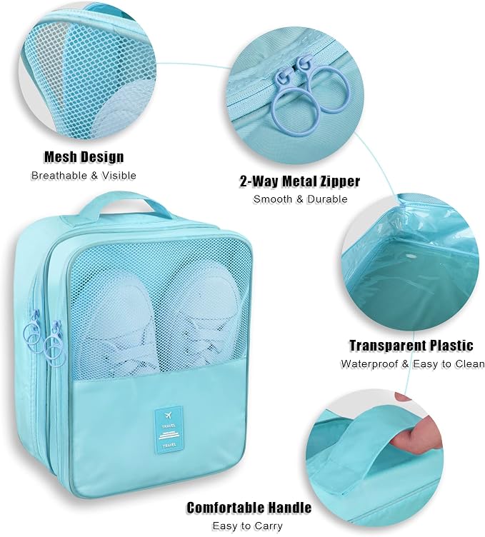 Travel Shoe Bags 2 Pcs of Shoe Organizers Set for Suitcase Hold 3 Pair of Shoes Waterproof Shoe Packing Cubes for Travel and Daily Use Storage Pouch with Handle (Blue+Pink) - Image 6