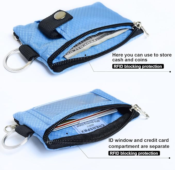 CHENSPRX Minimalist RFID Blocking Small Wallet with ID Window,WaterResistant Zip Id Case Wallet with Lanyard Keychain for Cards,Cash,Travel,Women,Men - Image 4