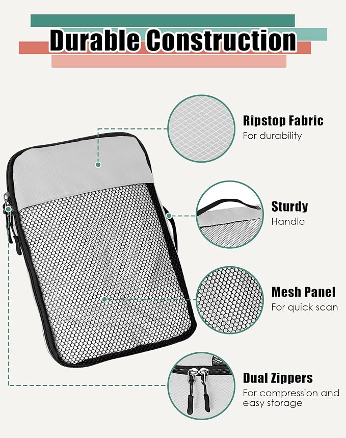 WTREE 4-Piece Packing Cubes Travel Accessories Set for Suitcases - Luggage Organizer Bags with Double Zipper - Mesh Top - Small - Beige - Image 6
