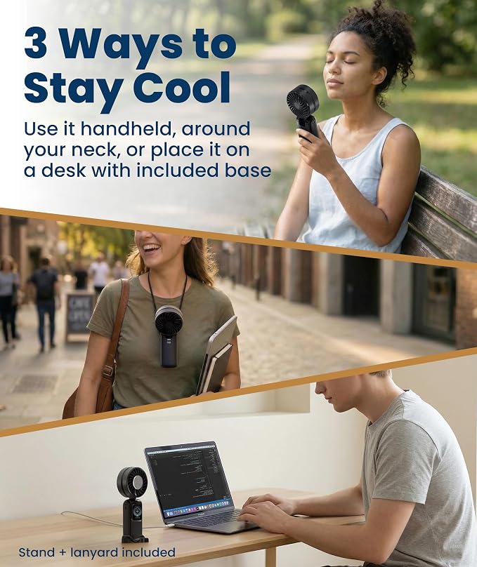 Everlasting Comfort Portable Handheld Fan, Rechargeable with LED Display & Cooling Mode, Small Personal Mini Portable Fan, 5 Speeds for Outdoor Travel, Hiking, Makeup, Camping, Office, Gifts for Women - Image 5