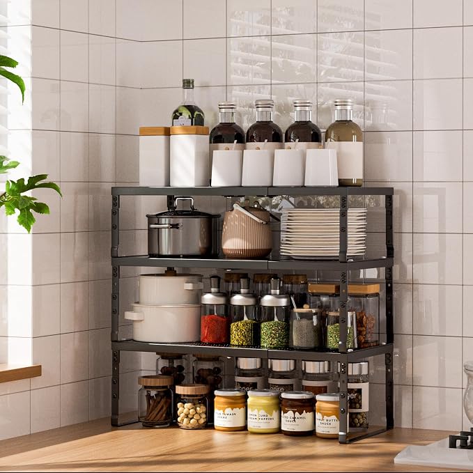 Cabinet Shelf,Expandable Adjustable Stackable Kitchen Organizer,for cabinets, Kitchens, countertops, bathrooms Shelf Organizer(2Packs/Black,Large) - Image 9