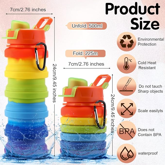 Sunnyray 30 Pack Collapsible Water Bottles Bulk Foldable Water Bottles 17oz Silicone Portable Leak Proof Reusable Sports with Clip for Travel Hiking Camping Outdoor (Colorful) - Image 2