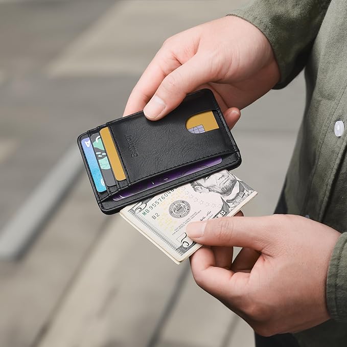 Buffway Slim Minimalist Front Pocket RFID Blocking Leather Wallets for Men and Women - Slate Black | Slim - Image 6