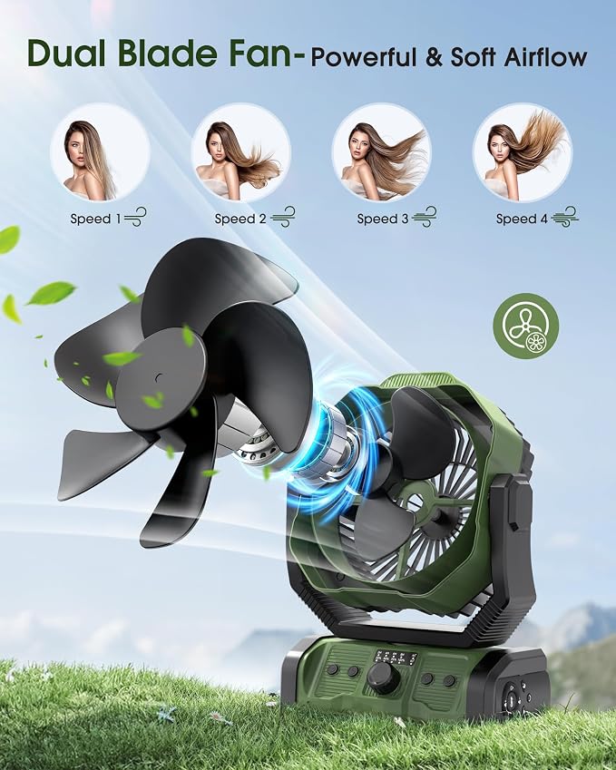 Portable Rechargeable Camping Fan 20000mAh Cordless Battery Powered Fans | with LED Lantern, Remote Auto Oscillating USB C Operated Table Ventilador for Travel Picnic Barbecue Outdoor Tent - Image 3