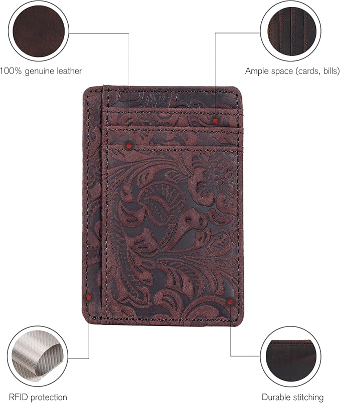 Leather Slim Minimalist RFID Blocking Front Pocket Wallet, Brown, Credit - Image 4