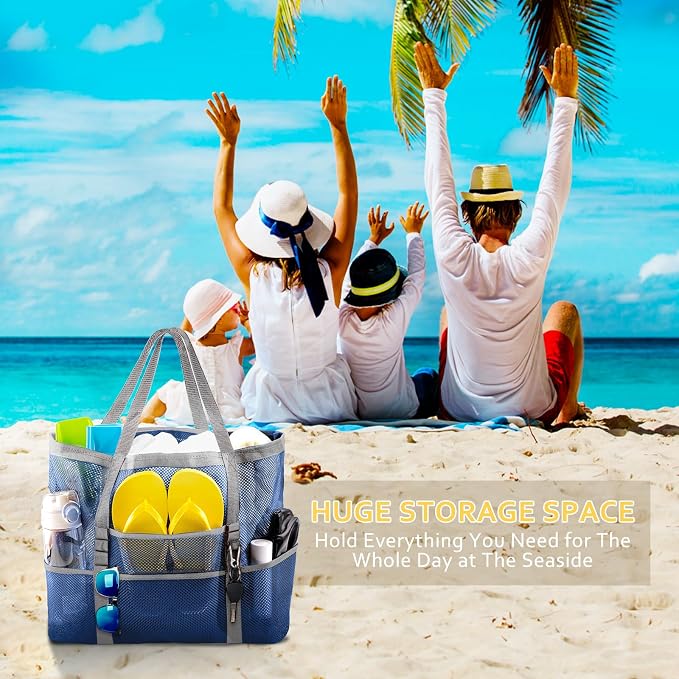 SRISE Mesh Beach Bag - Large Beach Tote Bag for Family Beach Bag for Toys & Vacation Essentials - Image 6