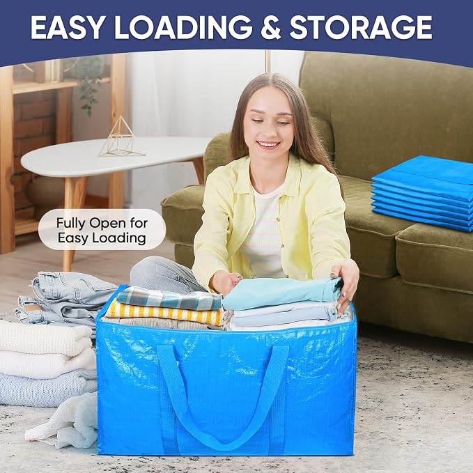 TICONN 4 Pack Extra Large Moving Bags Heavy Duty with Zippers & Carrying Handles, Durable Storage Bags Moving Boxes for Closet Organizers and Storage (4 Pack, Sky Blue) - Image 7