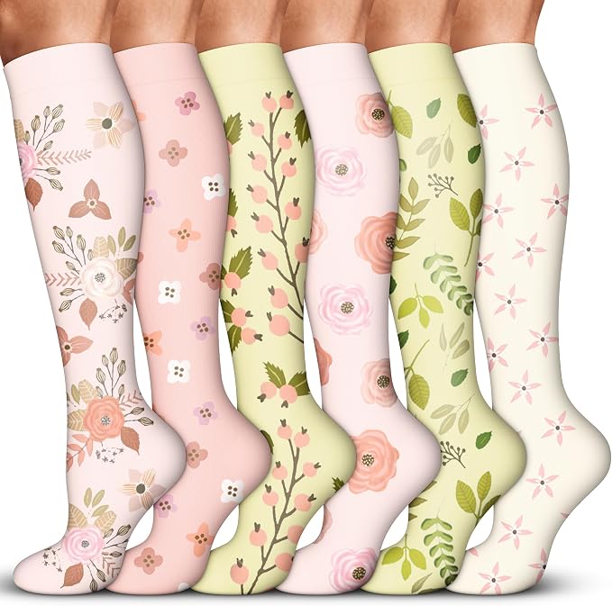 Acture 6 Pack Compression Socks for Women and Men - Knee High for Medical, Running, Nurses, Travel by Acture