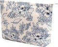Cosmetic Bags for Women - Corduroy Cosmetic Bag Aesthetic Women Handbags Purses Smile Dots Makeup Organizer Storage Makeup Bag Girls Case Bags (Flowers-Navy blue) by Gardsell