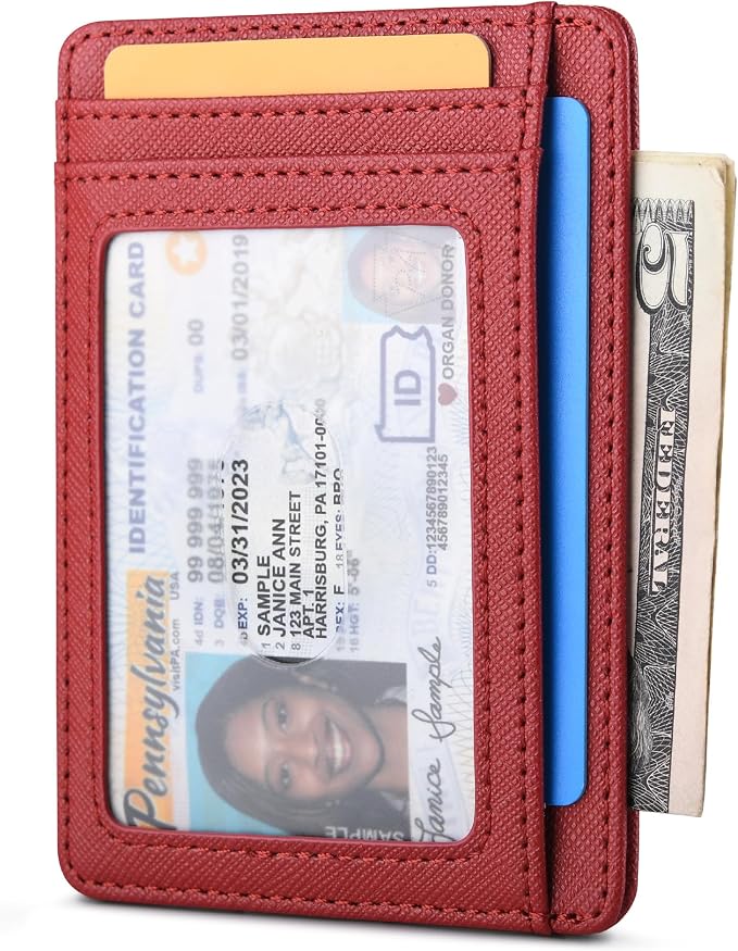 Buffway Slim Minimalist Front Pocket RFID Blocking Leather Wallets for Men and Women - Cross Red - Image 2