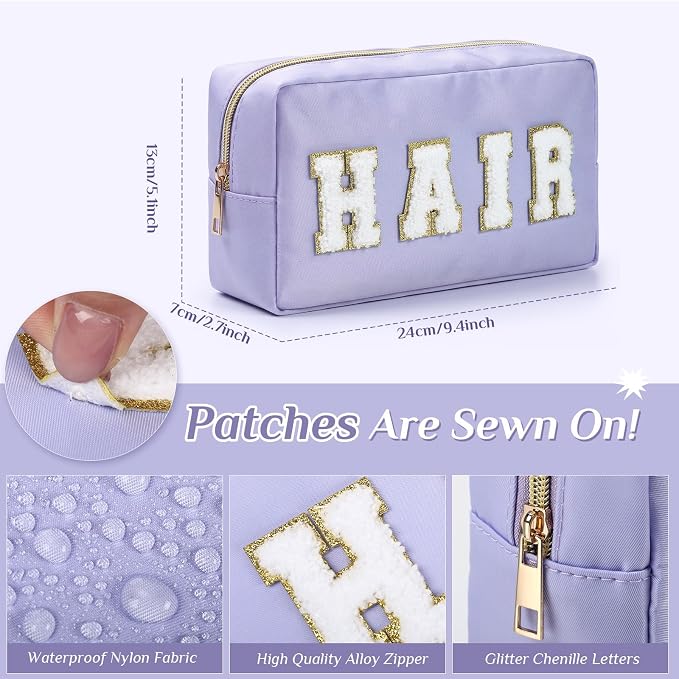 Preppy Makeup Bags Chenille Letter Stuff Bag Nylon Cosmetic Pouch Cases with Zipper for Women Travel Toiletry(Soft Pastel,Classic,4 Pcs) - Image 2