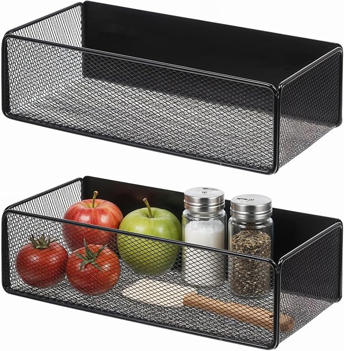 2 Pcs Magnetic Basket For Fridge | Kitchen Magnetic Storage Bin Box Containers Locker Organizer for Pegboard Refrigerator Kitchen Home Whiteboard(Black) by Unknown