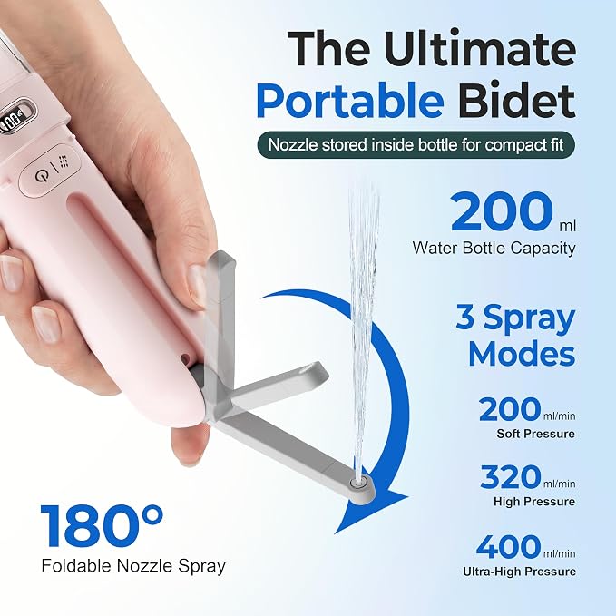 Electric Portable Bidet, Rechargeable Travel Bidet | 3 Pressure Modes, 260 Uses/Charge, Waterproof, Personal Hygiene Cleaning at Home Office and Camping - Image 5