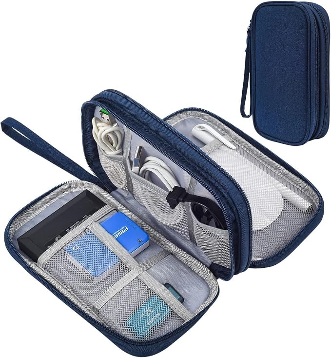 CAOODKDK Electronic Organizer Travel Cable Accessories Bag, Electronic Organizer Case, Electronic Accessories Organizer Bag for Power Bank, Charging Cords, USB Cable, Earphones (Navy Blue) - Image 2