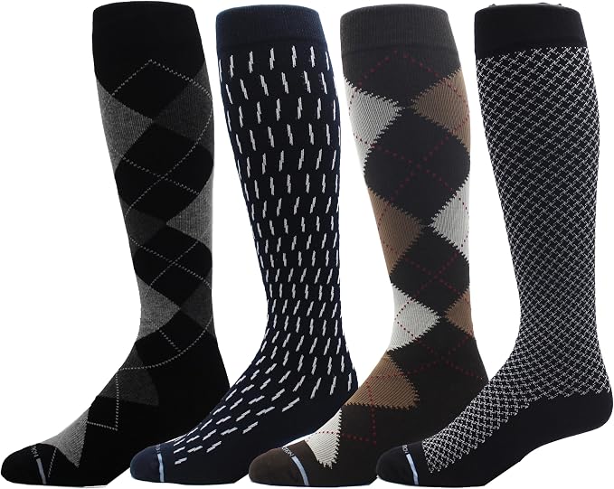 Dr. Motion 4 Pairs Men's Athletic Traveler Graduated Compression Knee High Socks by Dr.+Motion