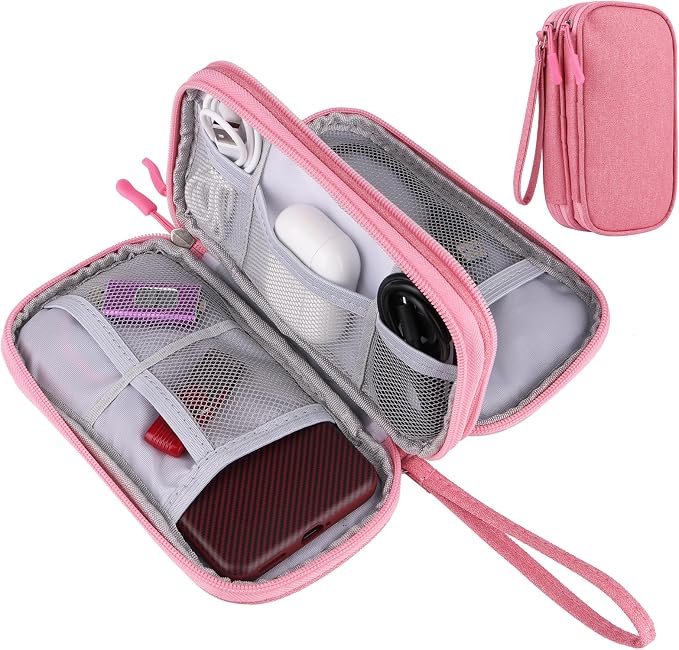 Travel Cable Organizer,Electronics Accessories Organizer Bag,for Charger, Phone, memory card,Travel Gadget Bag-Pink by JIAKAI