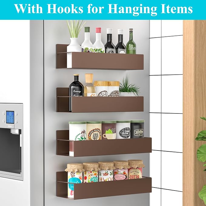 HuggieGems Metal Magnetic Spice Rack for Refrigerator Bronze, 4 Pack | Magnetic Shelves Heavy Duty for Fridge in Kitchen, Seasoning Storage Organizer, For Oven Washer and Dryer, For Heavier Items - Image 2