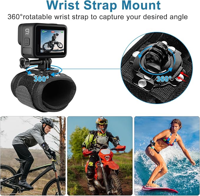 Chest Mount Harness, 4 in 1 Accessories Kit Compatible for Gopro Hero 13/12/11/10/9/8/7/6/5/4/3,Head Strap Mount,360°Rotation Wrist Strap Mount,Backpack Clip Holder,Adjustable Action Camera Mount Set - Image 5