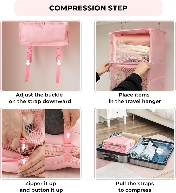 GRANNY SAYS Hanging Packing Cubes for Shelves, Large Organizer Bags, Pink | Portable Suitcase Organizer, Travel Packing Organizers, Compression Luggage Bags for Clothes, Carry on Closet Suitcase - Image 8
