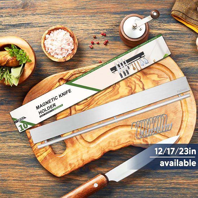 17 inch Magnetic Knife Holder with 10 Hooks, No Drilling Wall Mount, Powerful Magnet Rack - Image 2