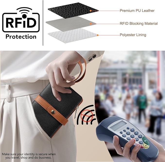 Small Wallet Women RFID Blocking Vegan Leather Slim Thin Bifold Credit Card Wallet Passport Holder Ladies Travel Wallet Mini Purse with Zipper Pocket - Image 5