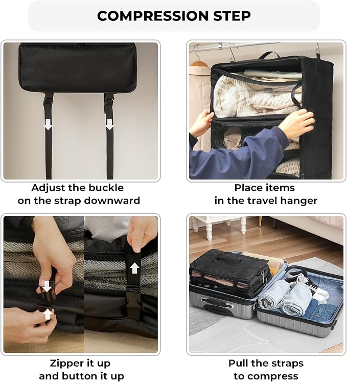GRANNY SAYS Hanging Packing Cubes, Hanging Suitcase Organizer, XXL-Black | Portable Suitcase Organizer, Travel Packing Organizers, Compression Luggage Bags for Clothes, Carry on Closet Suitcase - Image 7