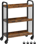 VASAGLE 3-Tier Narrow Storage Cart, Rolling Cart with Wheels, Steel Frame | Slim Storage Cart for Kitchen, Adjustable Feet, Traditional Basic Style, Rustic Brown and Black, DACEY Collection ULRC66BX by Unknown