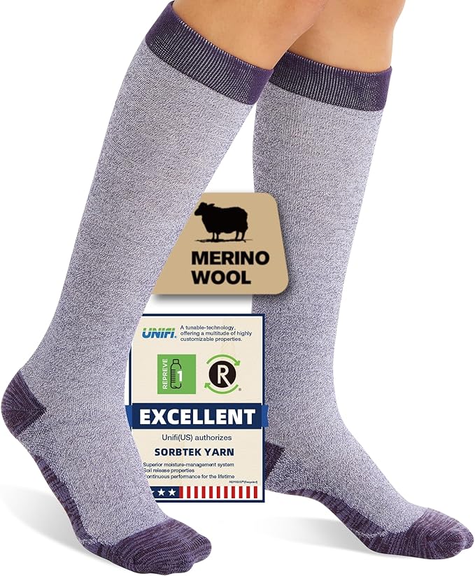 Merino Wool Compression Socks for Women Men 15-20 mmHg for flying | Soft & Breathable for Travel, Running by Unknown