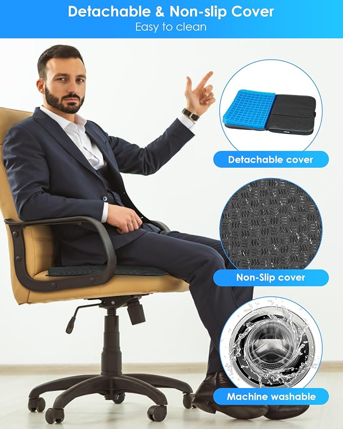 WISIMMALL Gel Seat Cushion, Portable Travel Cushion for Long Sitting, Thick & Foldable, 14.5" x 10.5" Large Size Chair Seat Cushion for Office Chair Car Wheelchair, Relief Sciatica Coccyx Pain - Image 8
