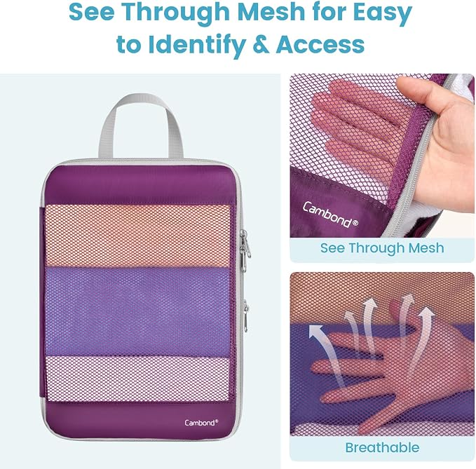 Cambond Mesh Compression Packing Cubes for Travel - 4 Set Organizer, Purple | with 3-in-1 Underwear Bag, Keep Clothes Sorted, See Through Mesh Helps Quickly Find What You Need, Compression Zip Design - Image 4