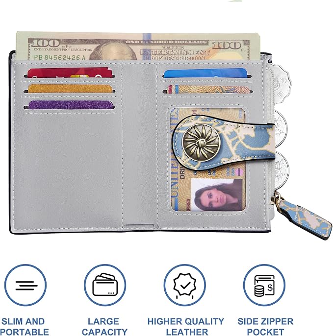Tipmile Small Wallet Women Coin Pocket Bifold RFID Blocking Card Holder Leather Wallets with Zipper - Image 2