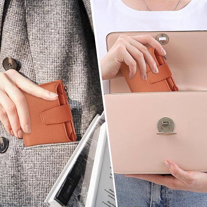 Small Wallet Women RFID Blocking Soft Leather Bifold Compact Card Holder Wallet for Women with Zipper Coin Pocket 4 ID Window - Image 8
