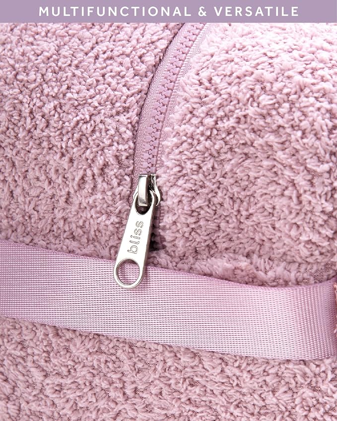 Bliss Womens Travel Blanket Set 4 Piece Microfiber, Sleep Mask & Case | Packable Kit Includes a Satin Hair Tie, Soft Throw Doubles As a Pillow in Its Carry Pouch, Great for Flights or Road Trips - Image 5