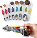 Spring Chef Stainless Steel 8 Magnetic Measuring Spoons, 2 Pack, Multicolor | Dual Sided Metal Teaspoon & Tablespoon Measuring Spoons with Leveler for Dry & Liquid Ingredients, Nesting, Dishwasher Safe by SpringChef