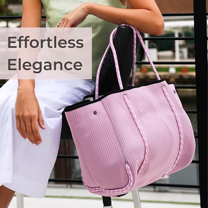 POPUPS Large Neoprene Tote Bag for Women - Everyday Designer Handbag for Travel Work and Beach with Pockets and Zipper Pouch - Image 9