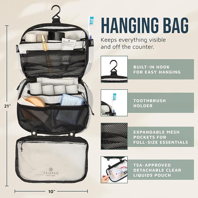 TRIPPED Travel Gear 3-Piece Travel Toiletry Bag Set | Includes Hanging Toiletry Bag, 311 TSA Liquid Bag, and Accessory Organizer Pouch with Lightweight Ripstop Construction - Image 3