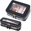 Pinkmik Clear Makeup Bag with Brush Case, (Black, M+SLIM-1) | 2PC,Travel Toiletry Bag, Waterproof, Cosmetic Organizer, Car Essentials for Women by Pinkmik