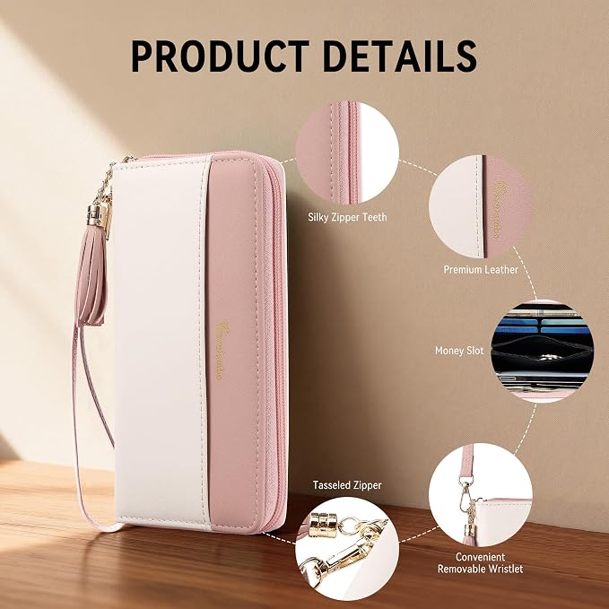 Travelambo Wristlet Wallet Women RFID Bifold Large Capacity Clutch Purse | Tassel, Zipper Coin Pocket, Card Holder Wallet, Gifts for Women - Image 5