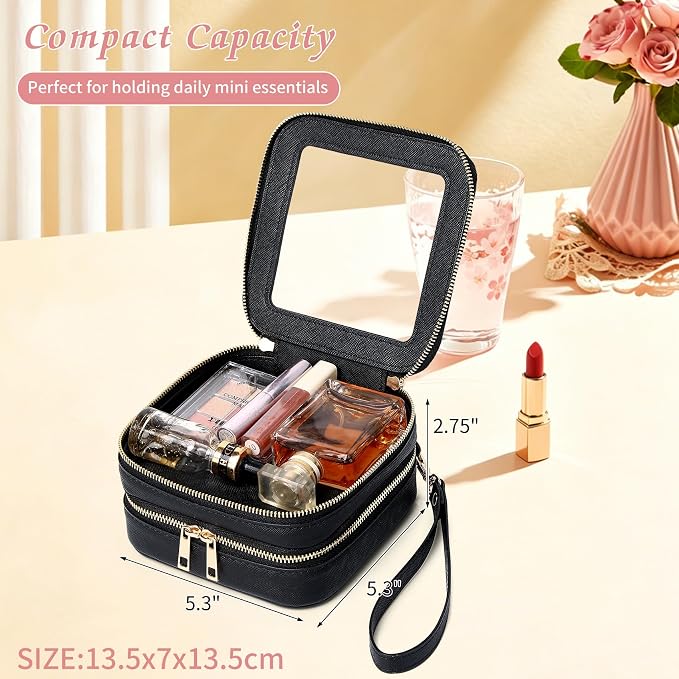 Pinkmik Double Layer Makeup Bag (Black, 2-Layer MINI) | Small Clear Makeup Pouch, Mini Travel Cosmetic & Toiletry Bag, Purse Organizer, Car Essentials for Women - Image 4