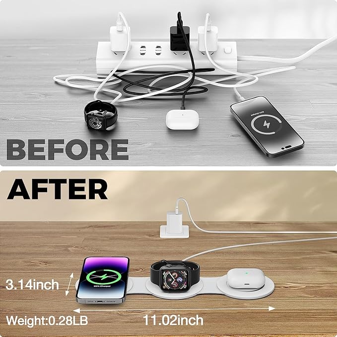 Hicober 3 in 1 Wireless Charging Station for iPhone 15, Magnetic Foldable Travel Charger Station Stand 18W for iPhone Air 17 16 15 14 13 12 Pro/Max/Plus/Apple Watch All Series & Airpods - Image 2
