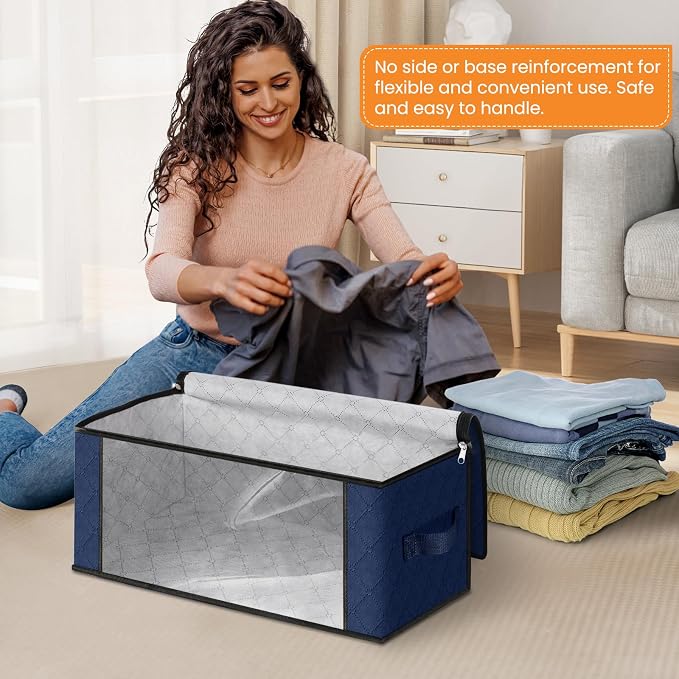 35L Closet Organizers, Foldable Under Bed Storage Containers | Storage Bags with Zippers,Window and Handles for Organizing Bedroom, Closet, Clothing,Organization with Handle - Image 3