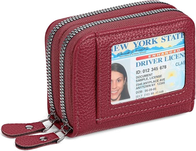 RNIEGA Credit Card Holder Wallet RFID Blocking Leather Small Wallet for Women Double Zipper Wallet with ID Window by RNIEGA