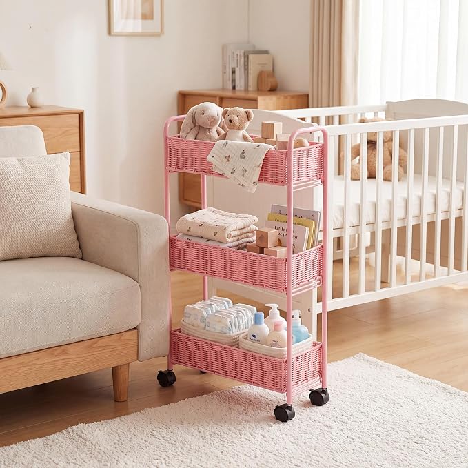 Utility Slim Storage Cart,3-Tier Rolling Kitchen Office Laundry Room Cart with Wheels,Mobile Shelving Unit Organizer for Living Room,Bathroom, Baby Diaper,Art,Dining Room Narrow Places - Image 4