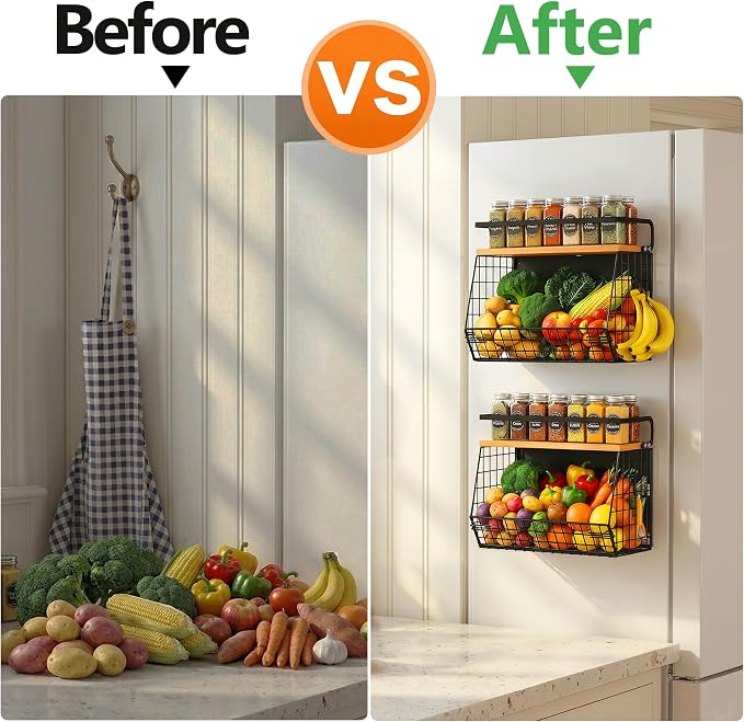 2 Pack Magnetic Spice Storage Rack Organizer for Refrigerator, Magnetic Shelf for Fridge with Wood Lid, Organizer for Kitchen & Laundry, Potato and Onion Storage Bins, Large Container, Strong Magnets - Image 7