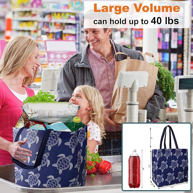 BeeGreen Animal Reusable Grocery Bags - W13*H13*D7 6 Packs Lightweight Shopping Totes with Long Handles, Water Resistant,Durable and Portable - Perfect for Groceries, Supermarket, Gifts, and More - Image 3