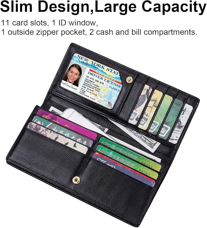 Ultra Slim Thin Leather Women Wallet RFID Blocking Credit Card Holder Bifold Long Ladies Billfold - Image 3
