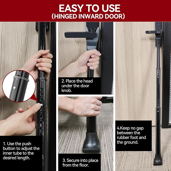 AceMining 1 Pack Door Security Bar, Patio Door Lock, 20-50 in | Sliding Glass Door Security Bar for Patio Door, Window Security and Door Stopper Protection, Black - Image 8